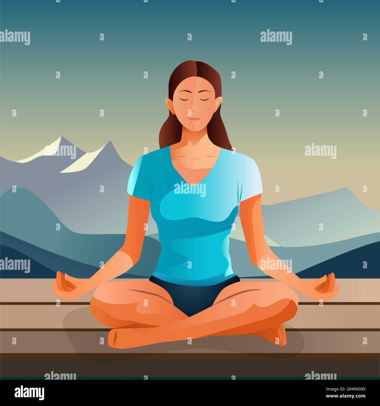 fille méditant dans les montagnes relaxation méditation relaxation illumination bouddhisme Illustration de Vecteur