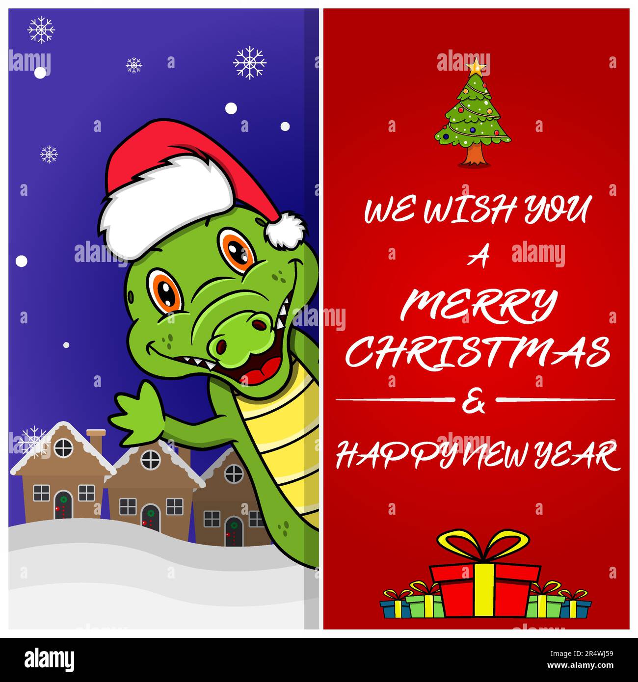 Carte de vœux, prospectus, invitation et affiche de Noël. Joli chapeau à motif crocodile. Vecteur et illustration. Illustration de Vecteur