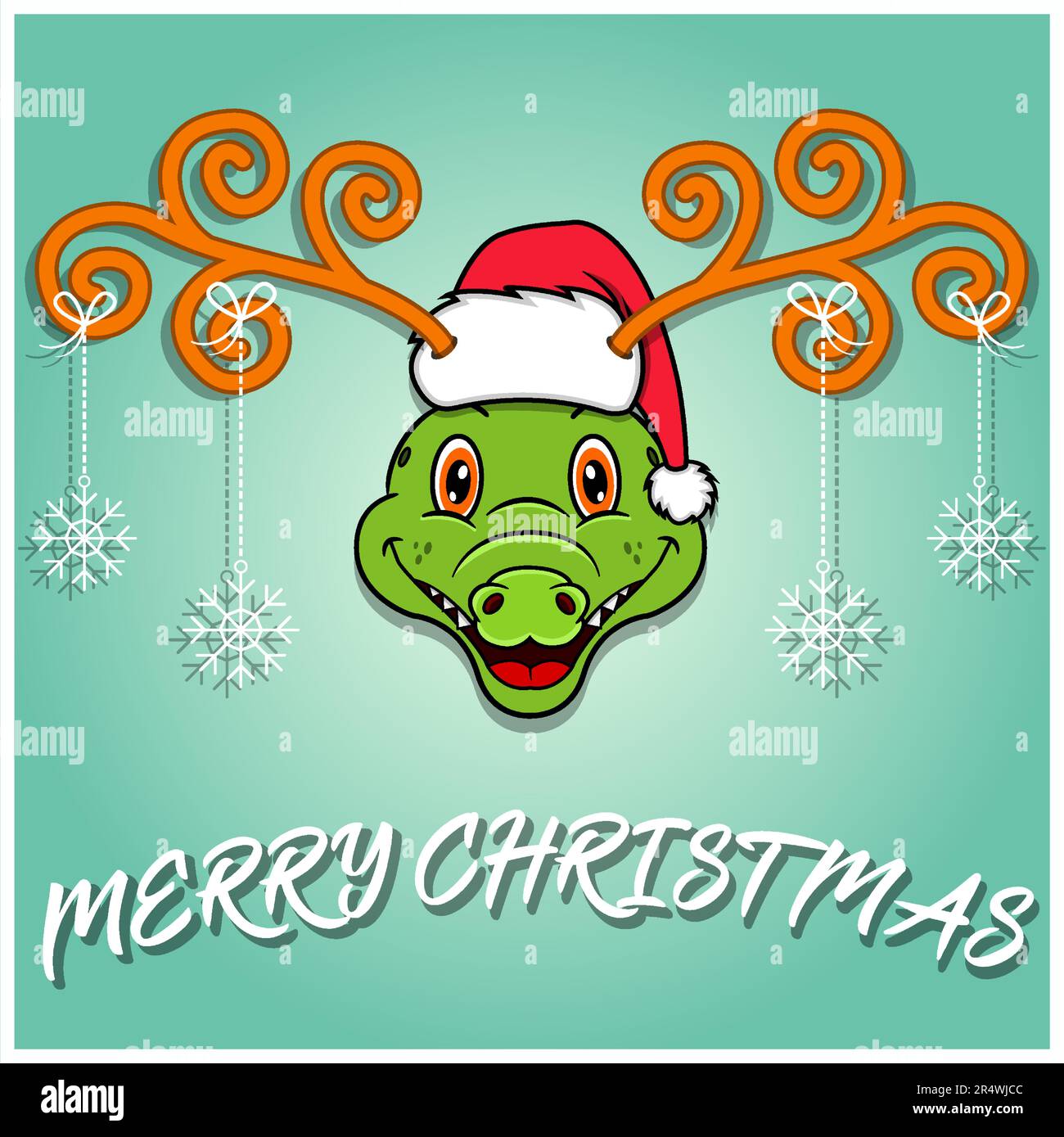 Carte de Noël à motif tête de crocodile mignonne. Porter un chapeau et Noël drôle. Vecteur et illustration. Illustration de Vecteur