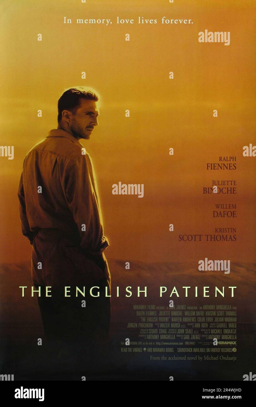 Le Patient anglais est un drame romantique 1996 film sur la deuxième guerre mondiale, l'Italie et basé sur le roman du même nom. Réalisé par Anthony Minghella Ralph Fiennes y jouait et Juliette Binoche. Banque D'Images
