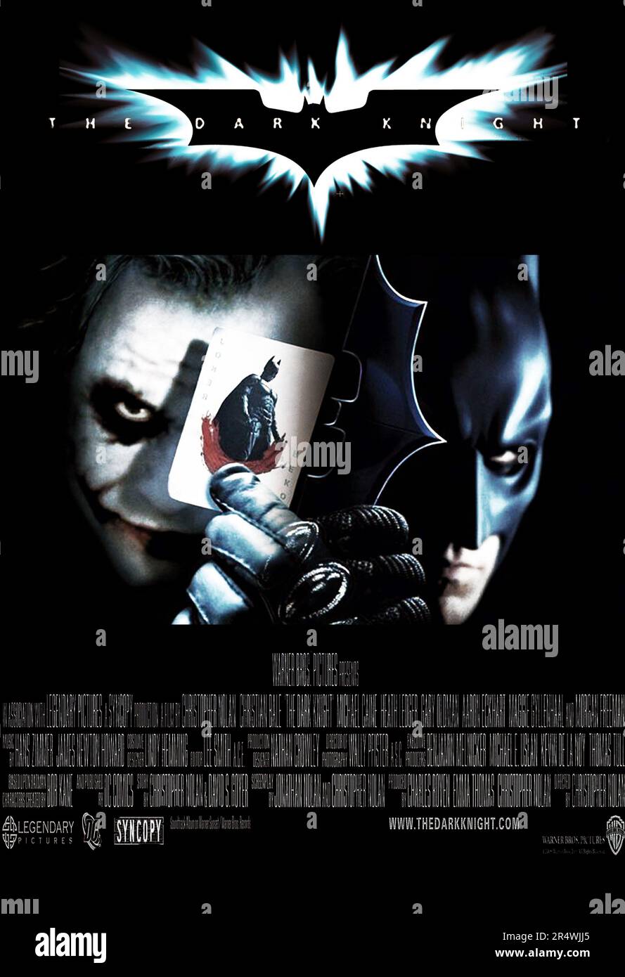 The Dark Knight est un film de super-héros épique anglo-américaine de 2008 réalisé, produit, et cowritten par Christopher Nolan. Basé sur le personnage de DC Comics Batman, le film est la seconde partie de la série de films Batman de Nolan et une suite de 2005's Batman commence. Avec Christian Bale, Heath Ledger et Michael Caine. Banque D'Images