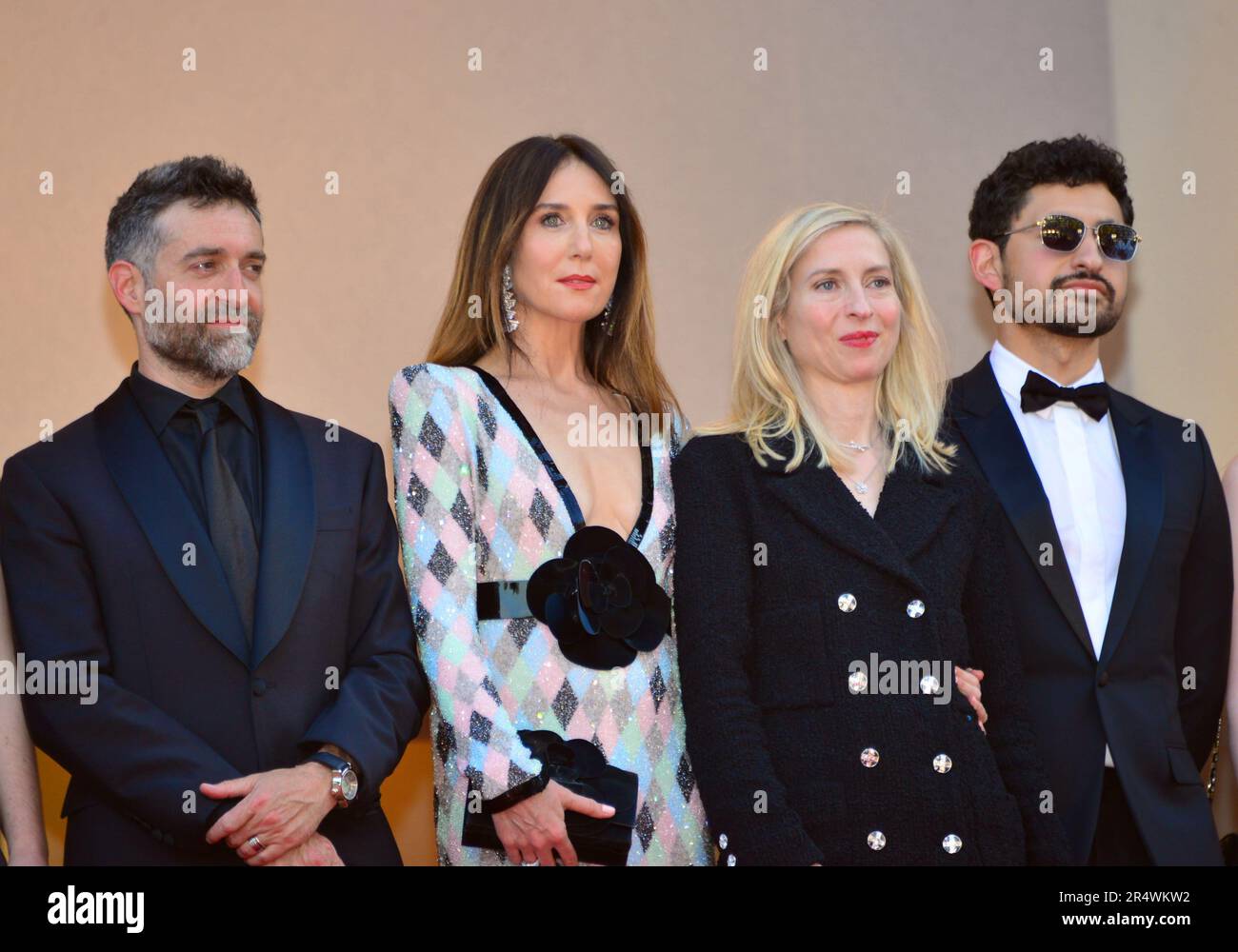 Les acteurs du film 'Club Zero': Mathieu Demy, Elsa Zylberstein (robe de Giorgio Armani privé), Jessica Hausner, Amir El-Masry 'Club Zero' Festival de Cannes projection 76th Festival de Cannes 22 mai 2023 Banque D'Images