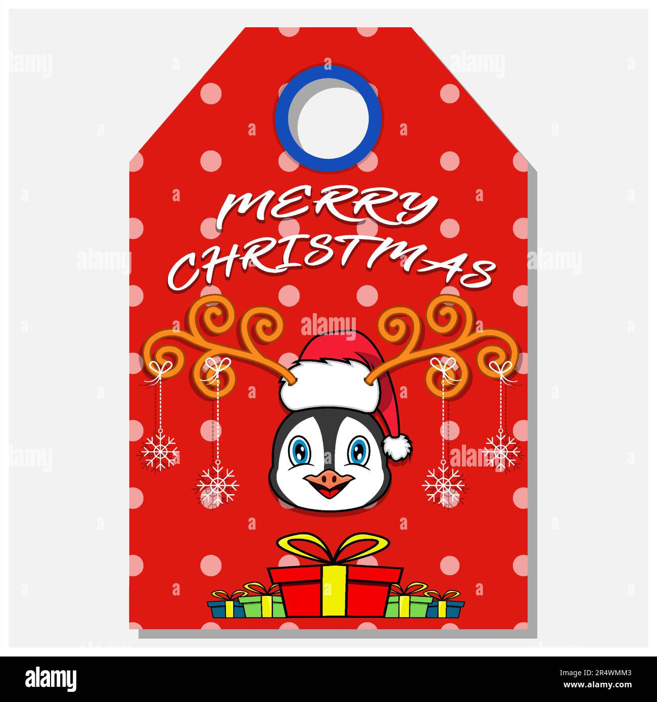 Merry Christmas Happy New Year étiquette dessinée à la main avec joli motif de personnage de Penguin Head. Vecteur et illustration. Illustration de Vecteur
