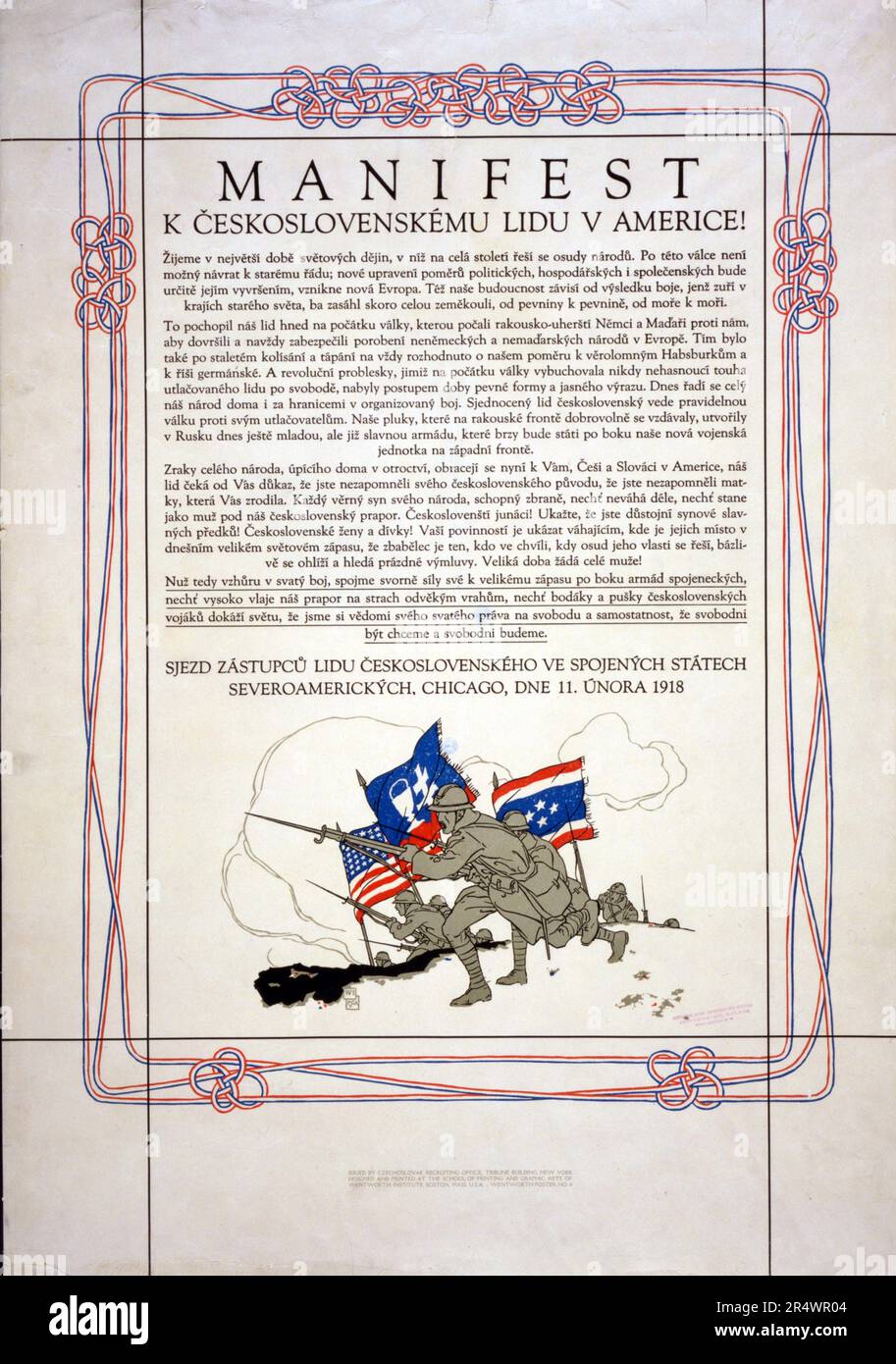 Affiche de propagande tchécoslovaque soutenir America in World War I. 1918 Banque D'Images