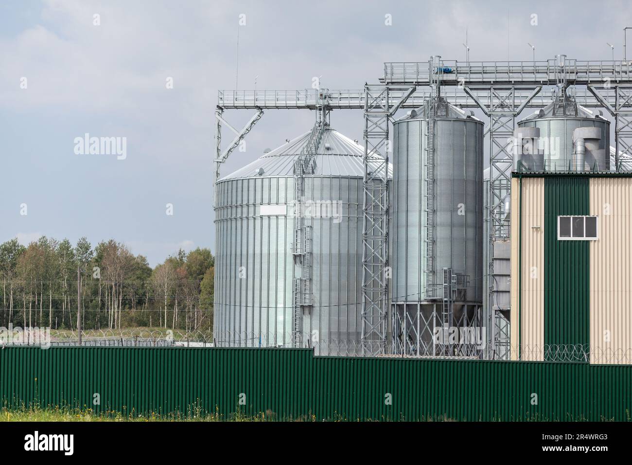 Élévateur moderne de grands silos agricoles granaires sur une usine de fabrication agro-transformation pour le séchage de traitement nettoyage et stockage des produits agricoles, f Banque D'Images