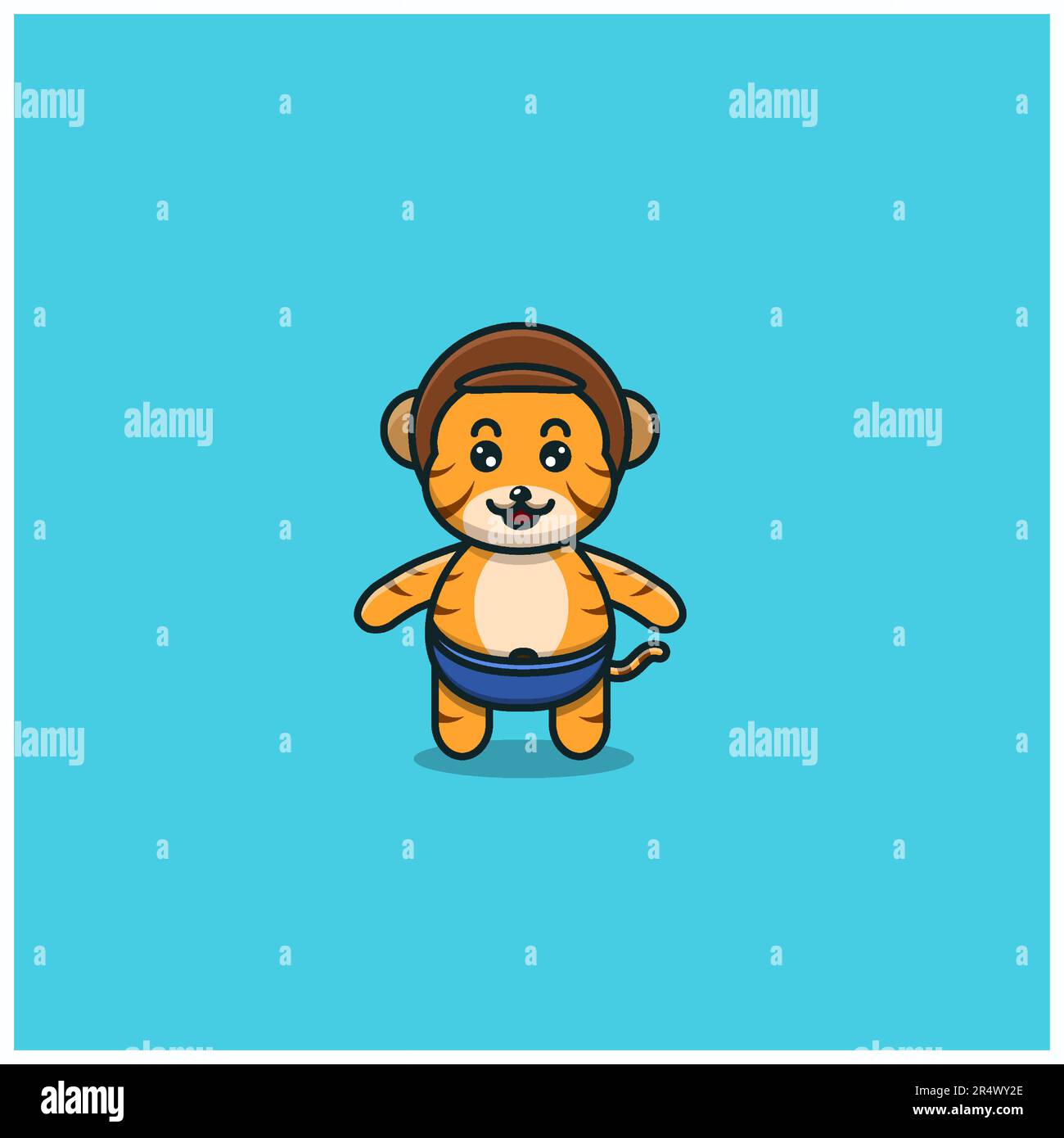 Mignon bébé tigre portant un casque. Personnage, mascotte, icône, et mignon Design. Vecteur et illustration. Illustration de Vecteur