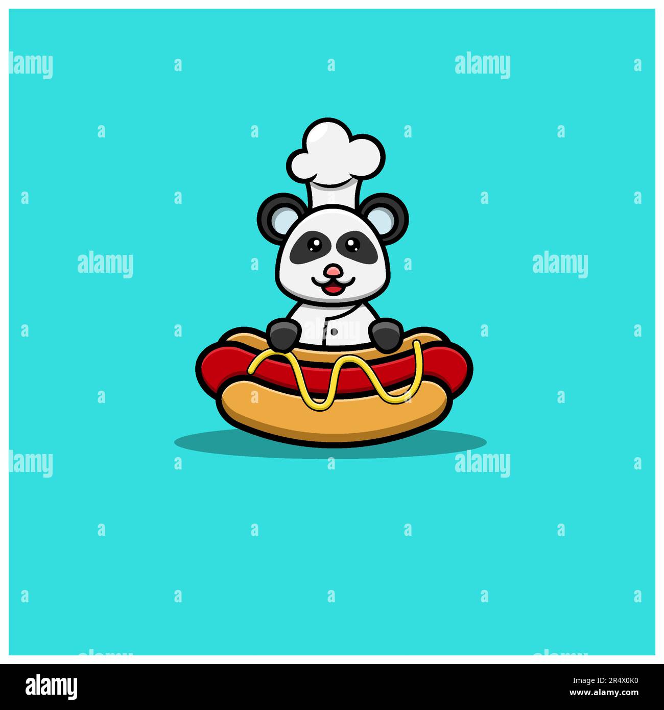 Panda mignon de chef de bébé sur Hot Dog. Personnage, logo, icône et inspiration Design. Vecteur et illustration. Illustration de Vecteur