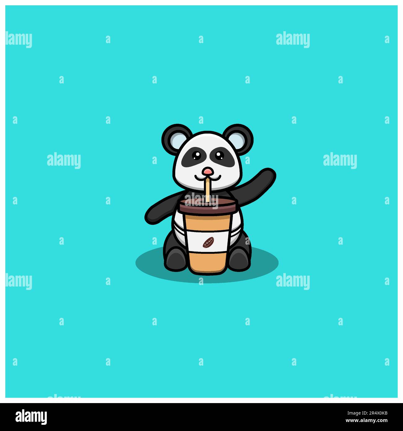 Joli bébé Panda boisson café. Personnage, logo, icône et inspiration Design. Vecteur et illustration. Illustration de Vecteur