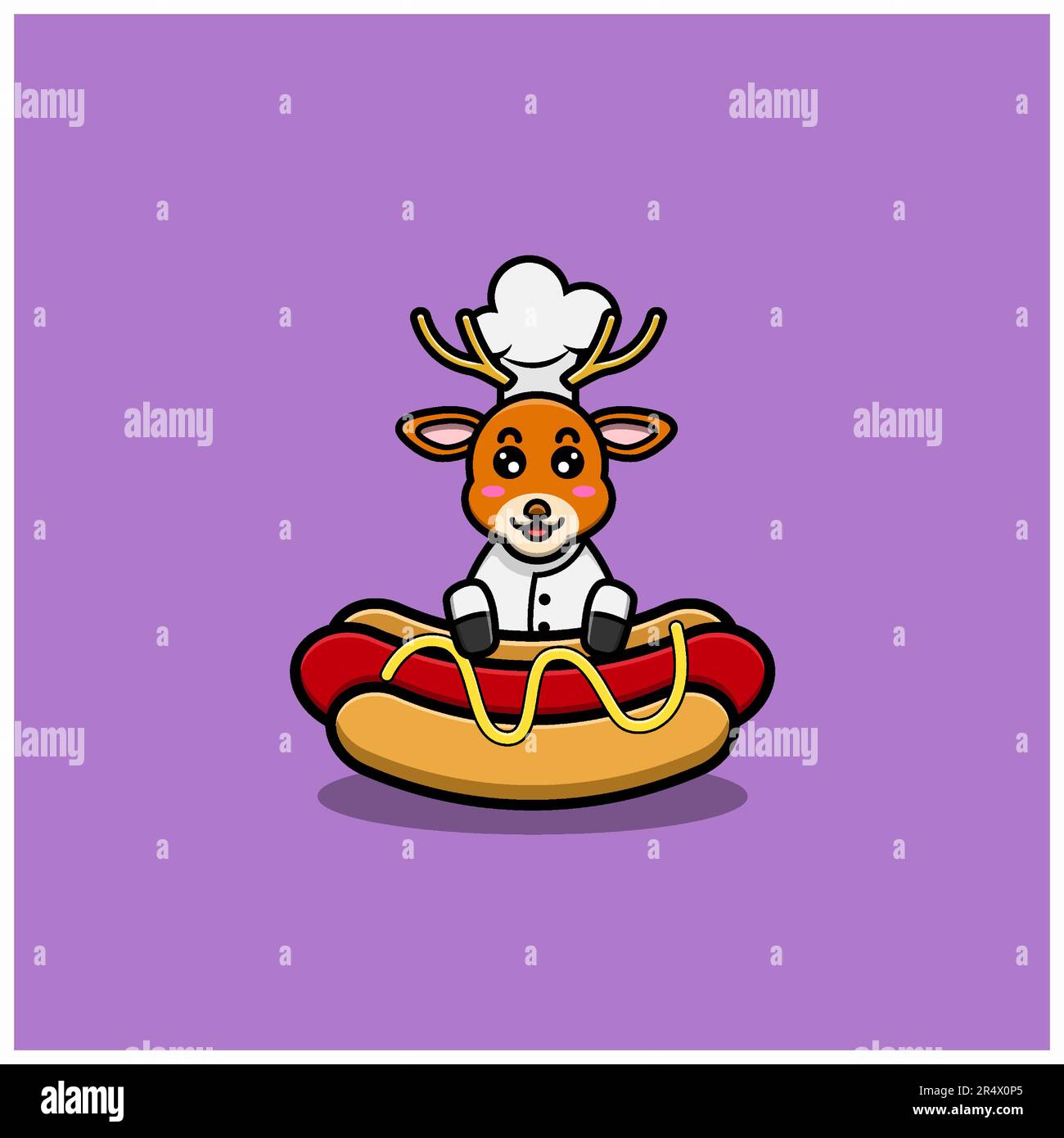 Mignon Chef de cerf de bébé personnage wtih hotdog. Personnage, mascotte, icône, et mignon Design. Vecteur et illustration. Illustration de Vecteur