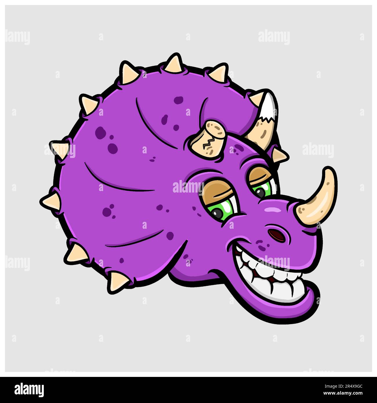 Tête de dinosaure de bande dessinée Triceraptops. Vecteur clip art. Logo, mascotte, dessin animé. Vecteur et illustration. Illustration de Vecteur