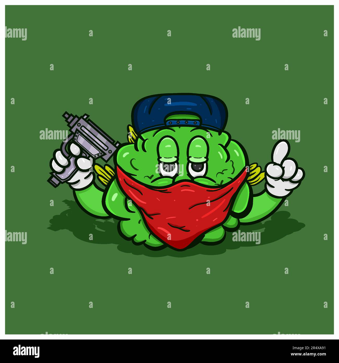 Mascotte de dessin animé de Weed Bud avec un style de pistolet et de mafia. Vecteur et illustration Illustration de Vecteur