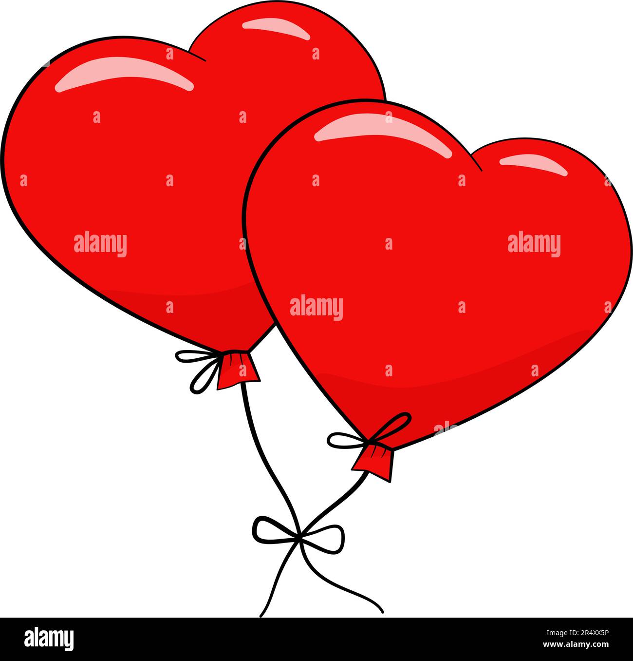 Ballons en forme de cœur. Saint Valentin. Dessin animé. Illustration vectorielle. Isolé sur fond blanc Illustration de Vecteur