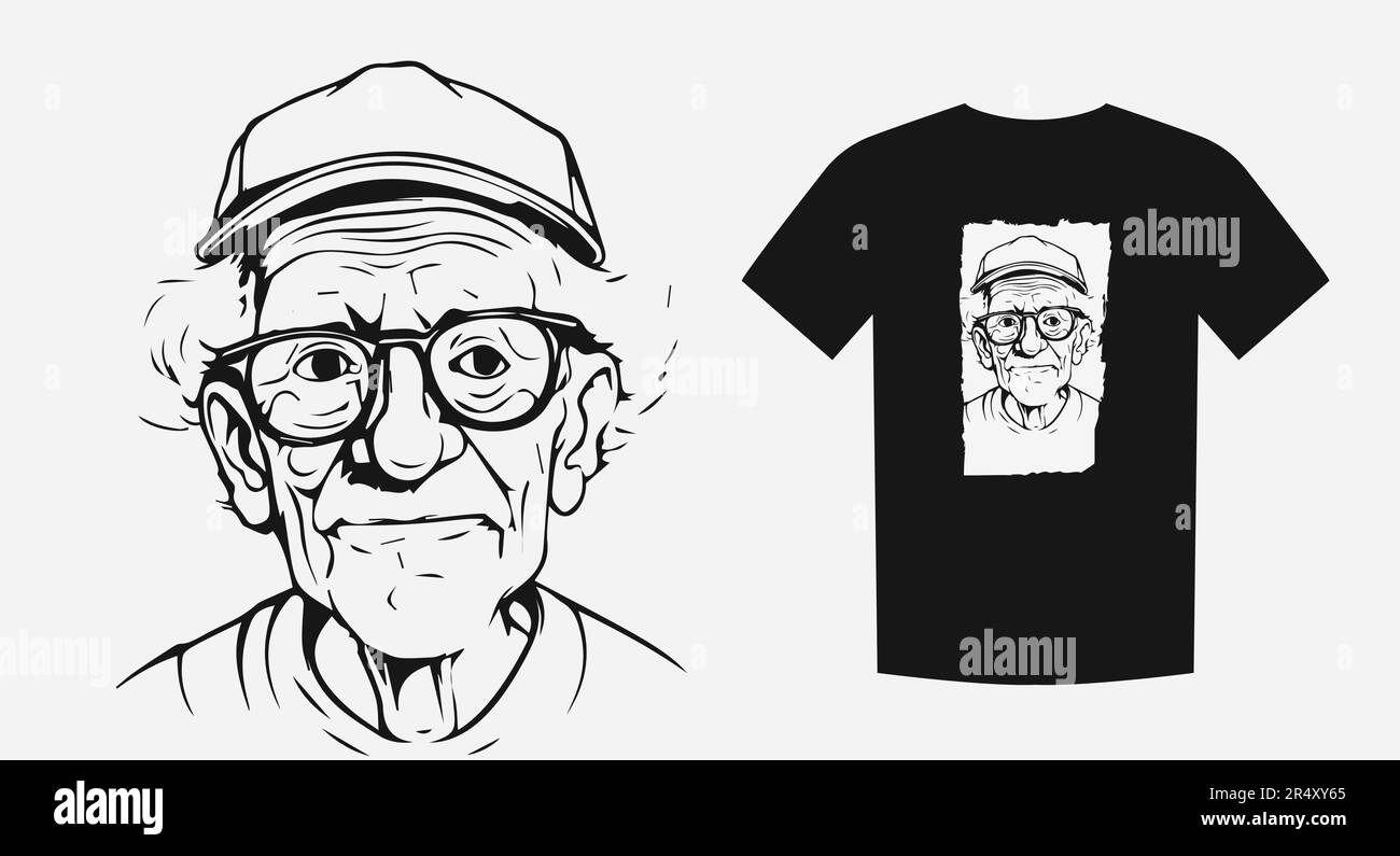 Portrait vectoriel vintage d'un homme âgé dans un style rétro de contour. Parfait pour les chemises, les logos et les tatouages. Intemporel et captivant. Vecteur Illustration de Vecteur
