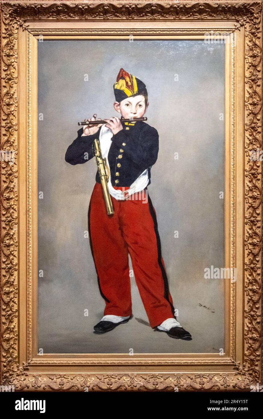 Le Fifer ou le Jeune flûtiste, peinture du peintre français Edouard Manet à partir de 1866. Musée d'Orsay, Paris, France Banque D'Images