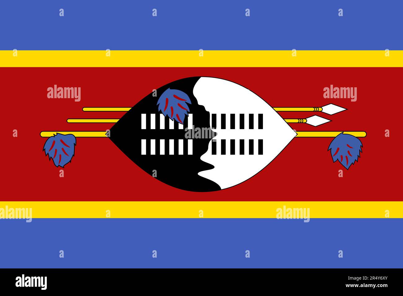 Le drapeau national du drapeau eSwatini du Swaziland. Couleurs officielles et proportions correctes. Drapeau du Royaume d'eSwatini. Illustration. Banque D'Images