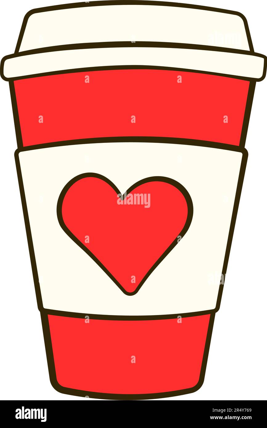 Tasse avec étiquette rouge en forme de coeur. Saint Valentin. Icône de dessin animé plat. Illustration vectorielle Illustration de Vecteur