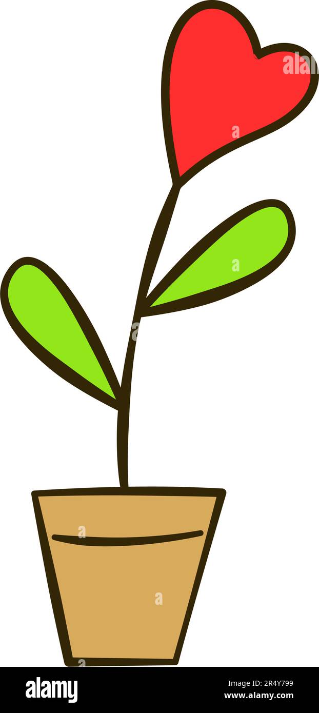 Plante avec la fleur en forme de coeur dans un pot. Saint Valentin. Icône de dessin animé plat. Illustration vectorielle Illustration de Vecteur