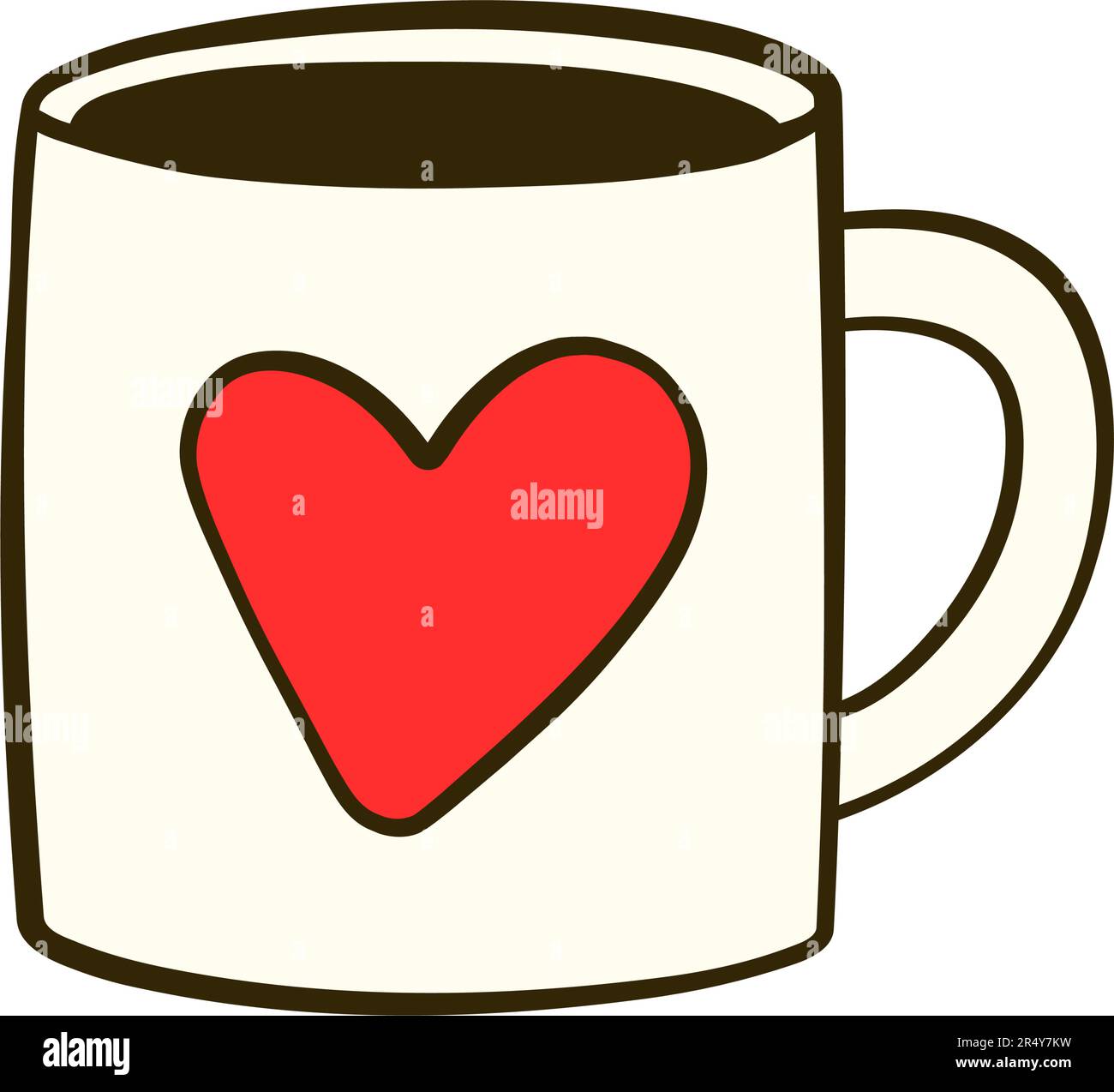 Tasse blanche avec étiquette rouge en forme de coeur. Saint Valentin. Icône de dessin animé plat. Illustration vectorielle Illustration de Vecteur