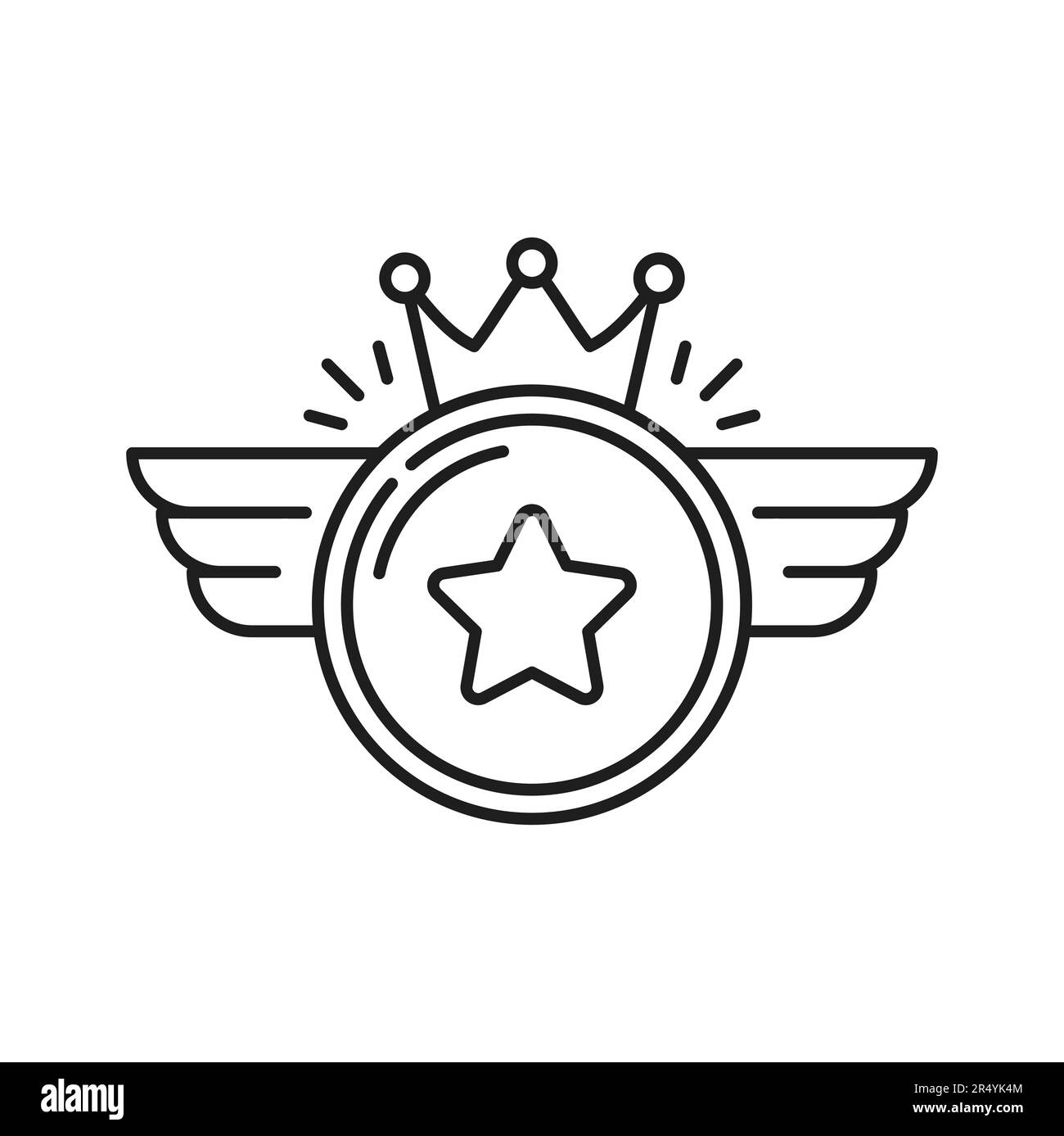 Badge d'étoile avec ailes, couronne royale au-dessus, bonus. Prix spécial Vector, réalisation et adhésion, médaille des avantages pour le client Illustration de Vecteur