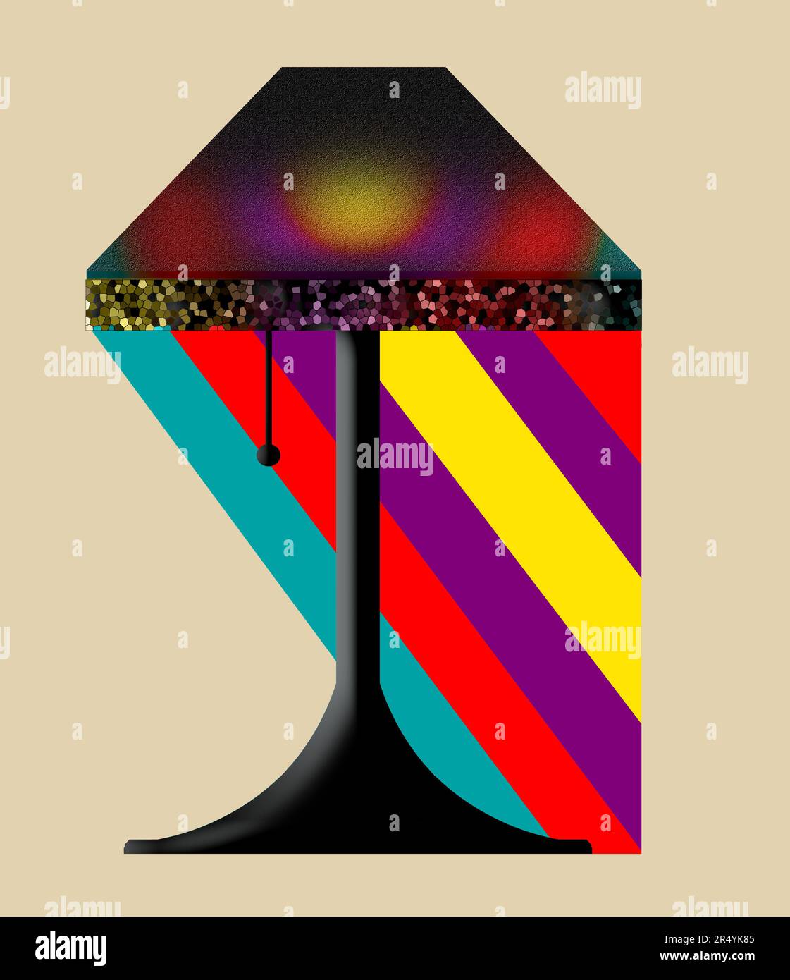 Les LED à changement de couleur émettent une variété de couleurs de cette lampe de table dans une illustration 3-d isolée sur un fond beige clair. Banque D'Images