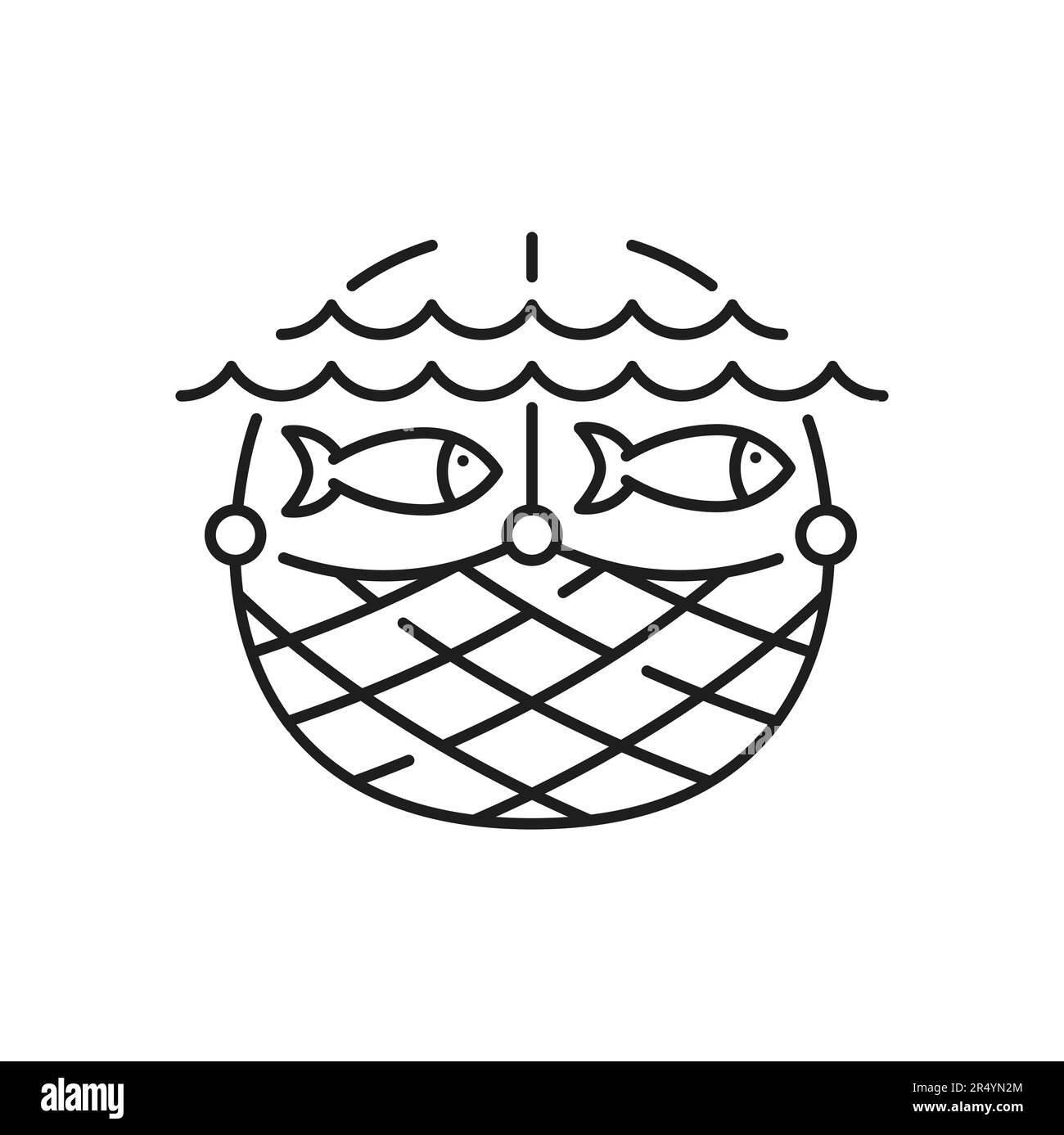 Icône de contour isolé du conteneur de filet de piège à poisson. Équipement de l'industrie de la pêche vectorielle. L'équipement des pêcheurs pour sauver le poisson frais. Emblème des fruits de mer Illustration de Vecteur