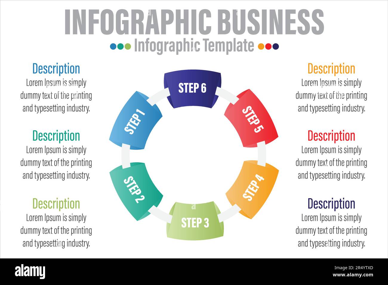 Infographies d'entreprise. Cercle avec six 6 étapes, six 6 options, six 6 pièces, flèches. Modèle vectoriel Illustration de Vecteur