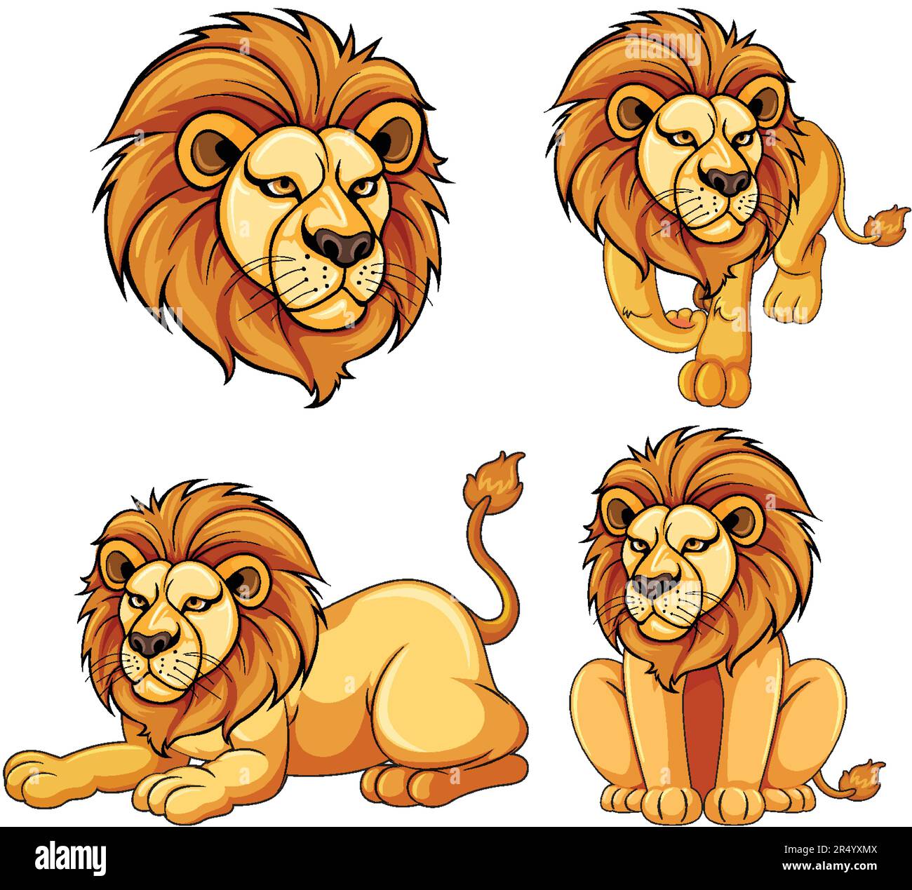 Ensemble de dessin animé lion dans une illustration de posture diffrente Illustration de Vecteur