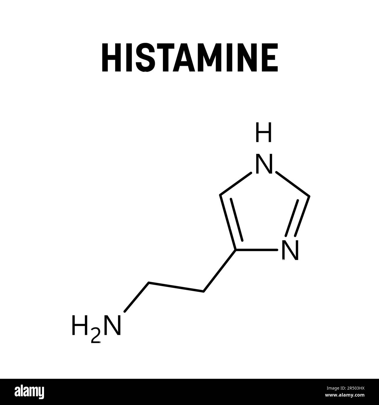 Structure moléculaire de l'histamine. L'histamine est un composé organique impliqué dans les réponses immunitaires locales, régulant les fonctions physiologiques et agissant comme neur Illustration de Vecteur