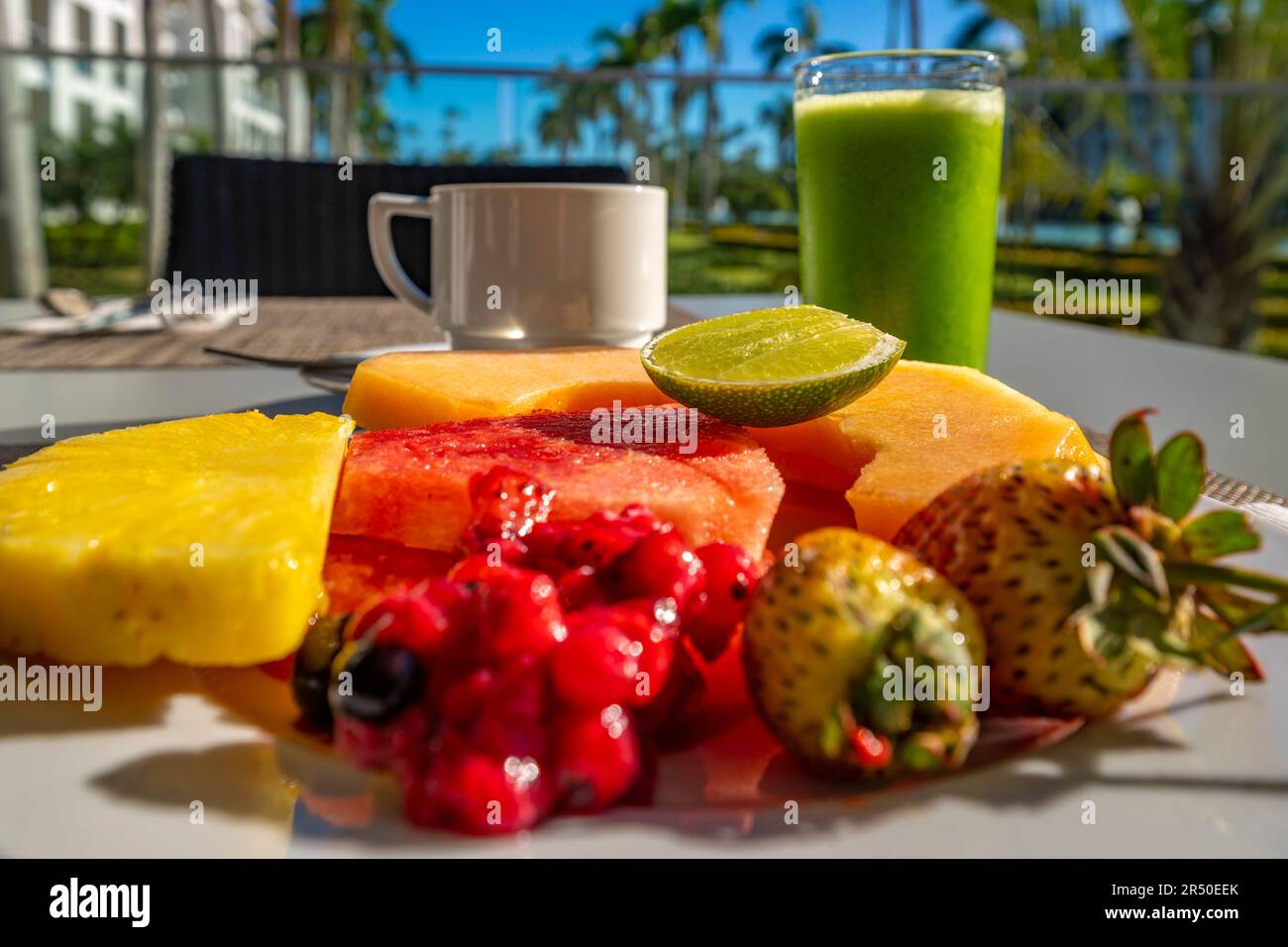 Vue de fruits frais à Bavaro Beach, Punta Cana, République dominicaine, Antilles, Caraïbes, Amérique centrale Banque D'Images