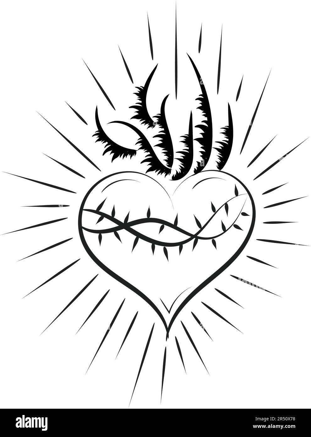 Cœur sacré de Jésus avec rayons vecteur Illustration pour l'impression ou l'utilisation comme poster, prospectus, carte, tatouage ou T-shirt Illustration de Vecteur