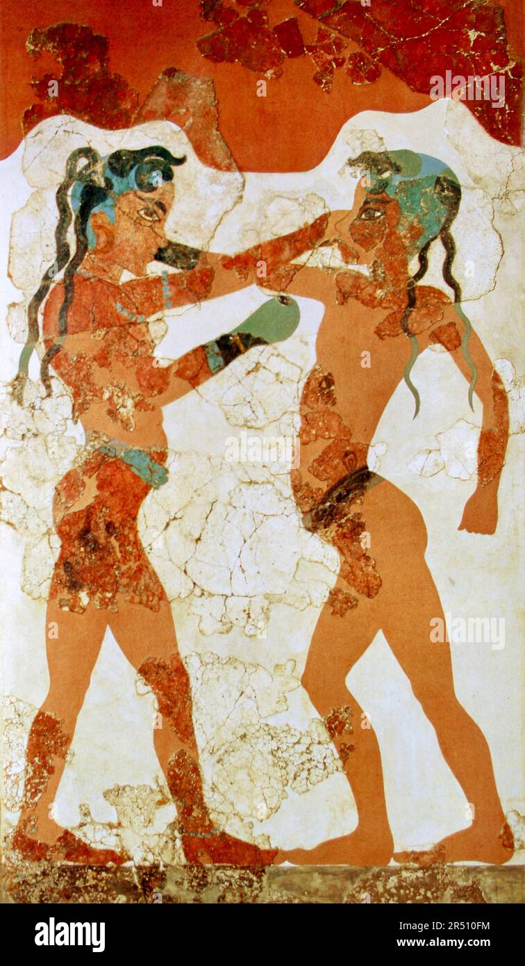 Young Boxers Fresco, Akrotiri, Grèce - 1600-1500 av. J.-C. Banque D'Images