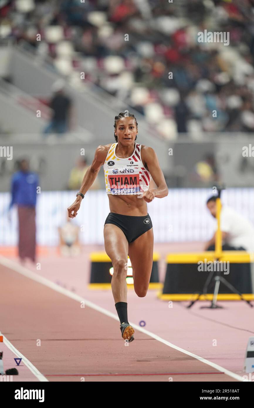 Nafissatou Thiam dans le triple saut dans l'heptathlon aux Championnats
