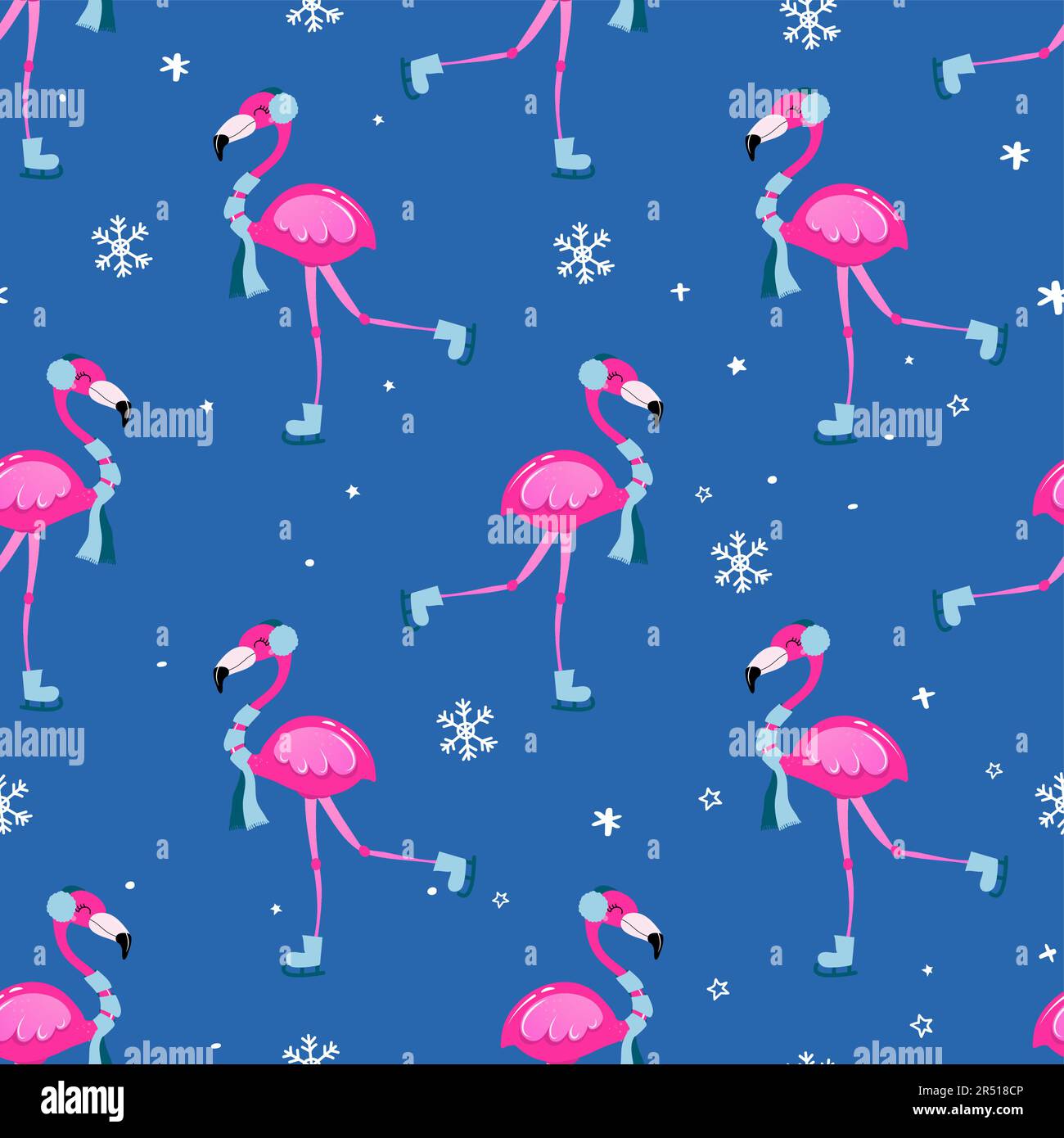 Joli motif flamants roses pour Noël - adorable flamants roses, flocons de neige, illustration. Papier peint dessiné à la main. Bon pour les textiles, la pépinière, le papier peint, le tissu Illustration de Vecteur