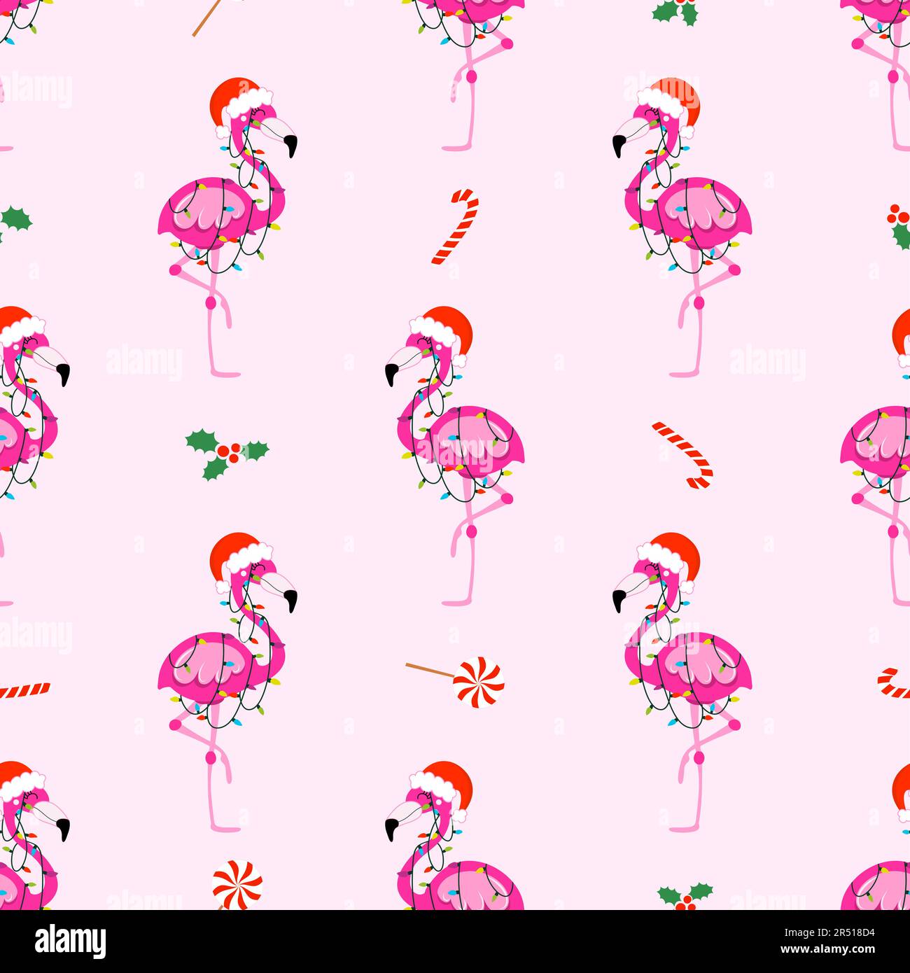 Joli motif flamants roses pour Noël - adorable illustration flamants roses. Papier peint dessiné à la main. Bon pour les textiles, la pépinière, le papier peint, les vêtements. Joyeux CHRI Illustration de Vecteur