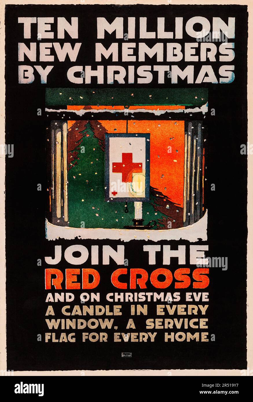 Propagande de la première Guerre mondiale américaine (Croix-Rouge américaine, 1917) affiche de collecte de fonds « dix millions de nouveaux membres à Noël » Banque D'Images