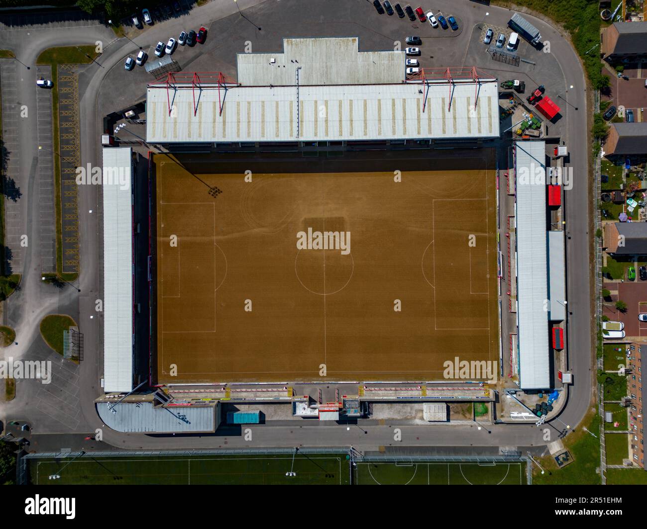 Le stade Mazuma hors saison le club de football de Morecambe par Drone 2023 mise à jour Banque D'Images