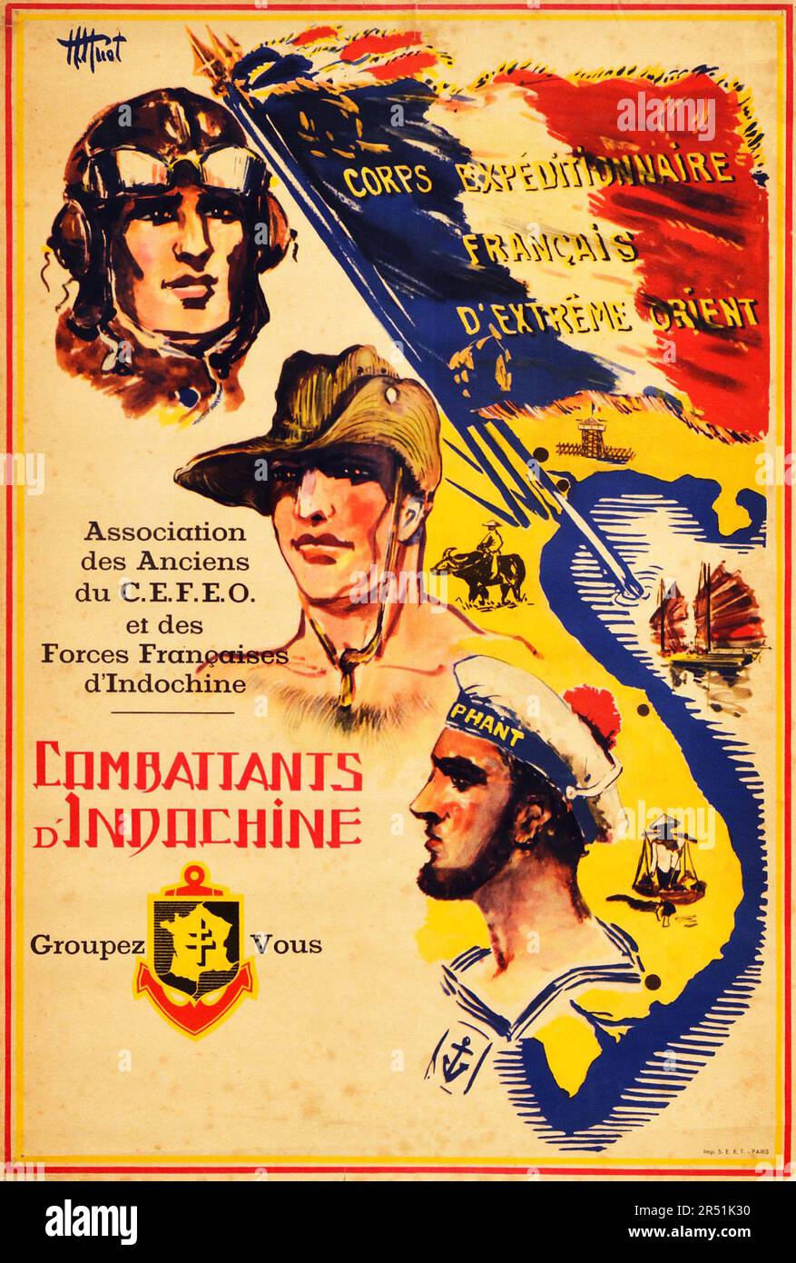 Affiche de propagande vintage Combattants Indochine French corps Indochine, 1940s Banque D'Images