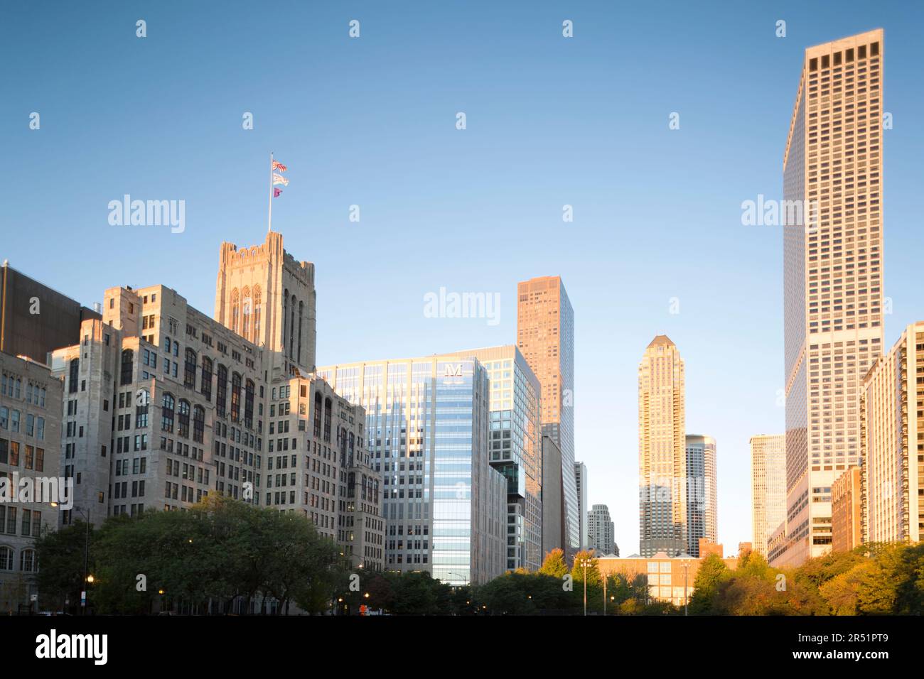 États-Unis, Illinois, Chicago, bâtiments universitaires le long de East Chicago Avenue. Banque D'Images