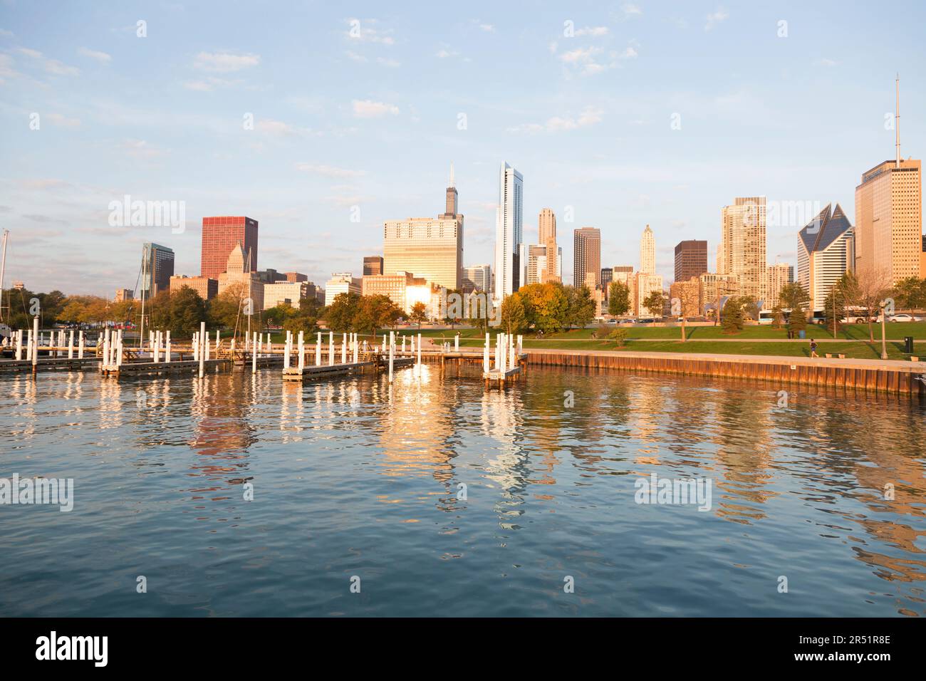 États-Unis, Illinois, Chicago, Skyline de la ville depuis North Harbour. Banque D'Images