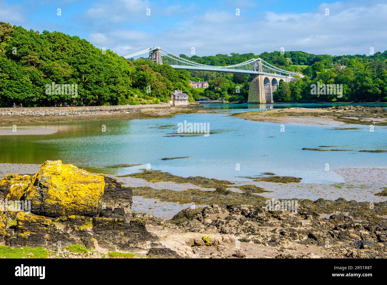 Pont suspendu de Menai, Menai Straights, Anglesey, pays de Galles Banque D'Images