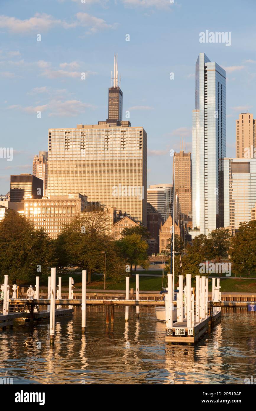 États-Unis, Illinois, Chicago, Skyline de la ville depuis North Harbour. Banque D'Images