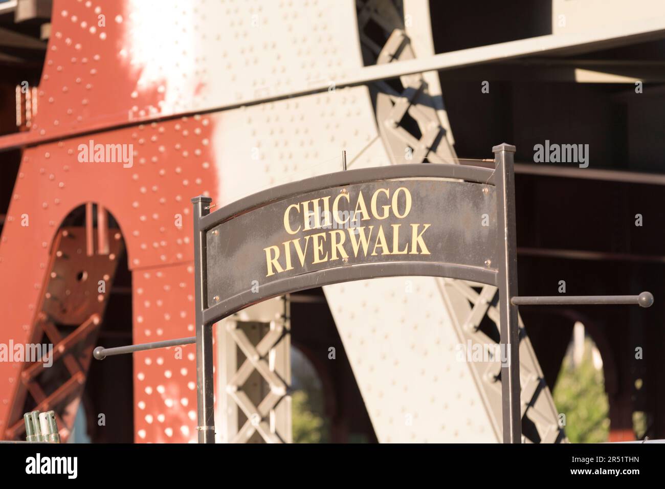 Chicago, Illinois, Chicago, Chicago River Walk signe. Banque D'Images
