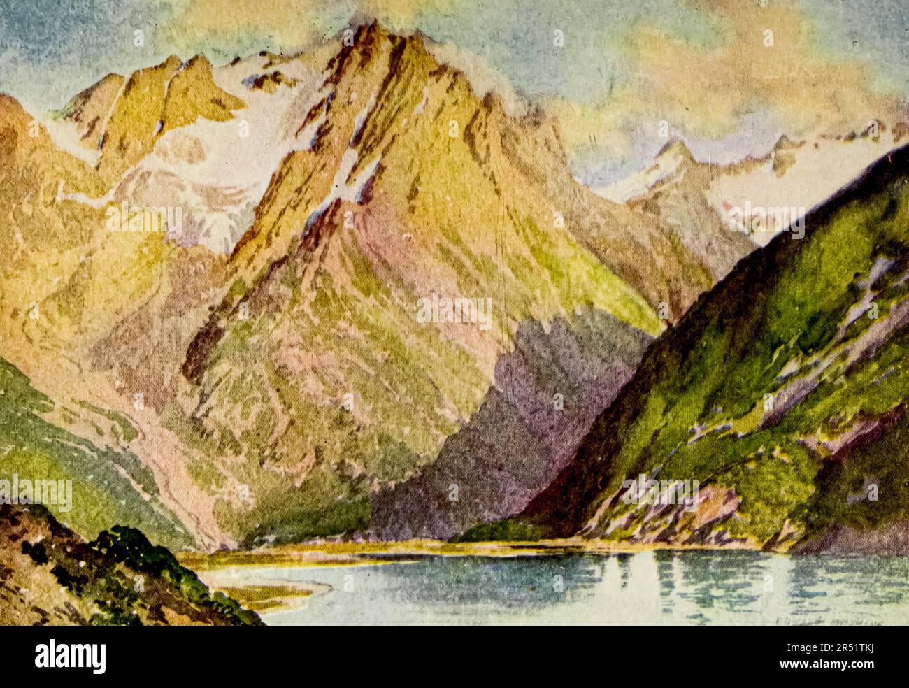 Lac Shisha Nag, Vallée de Lidar peint par le Major Edward Molyneux dans le livre « Cachemire » de Sir Francis Edward Younghusband, publié à Londres par Adam & Charles Black en 1911 Banque D'Images