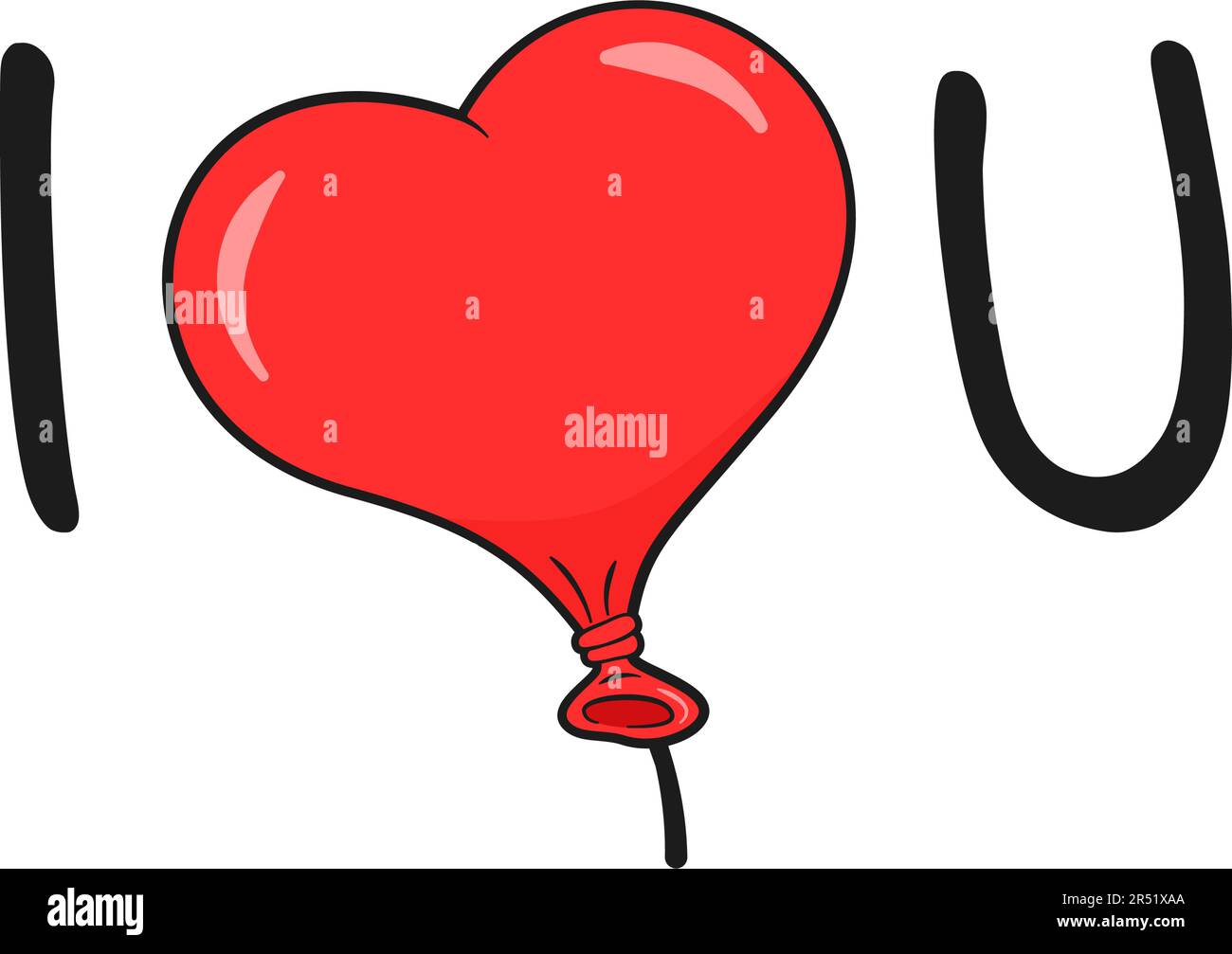Je vous aime lettering avec le ballon en forme de coeur au lieu du mot Amour. Dessin animé. Illustration vectorielle Illustration de Vecteur