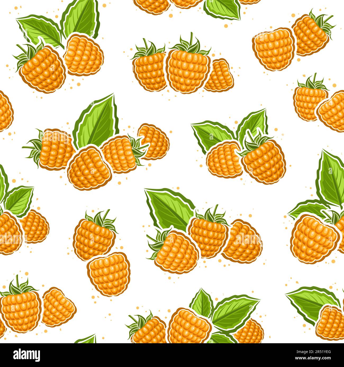 Motif vectoriel de framboise jaune sans couture, répétition de l'arrière-plan avec illustration de la composition de la vie des framboises avec des feuilles vertes pour l'emballage pap Illustration de Vecteur