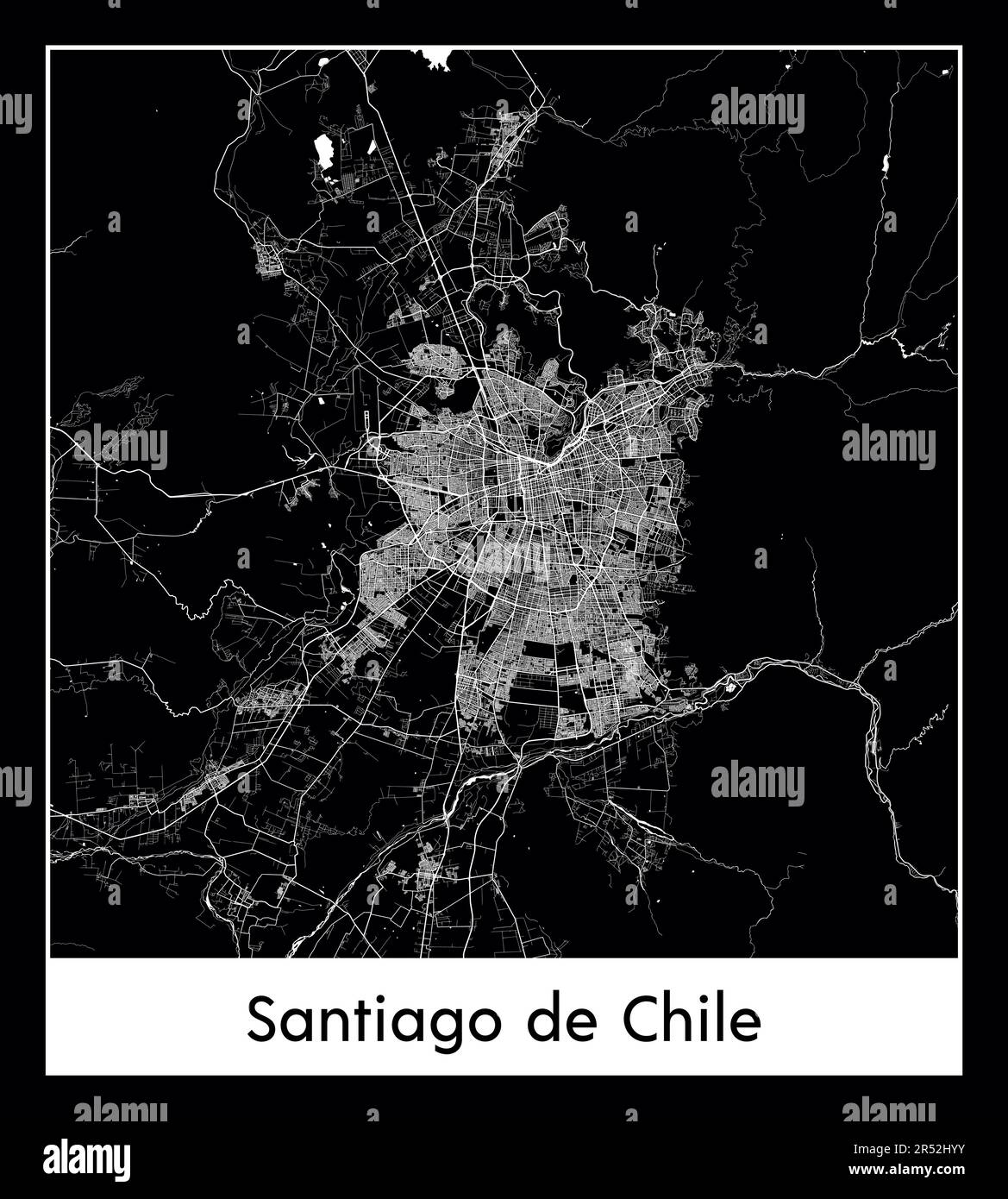Carte minimale de la ville de Santiago du Chili (Chili Amérique du Sud) Illustration de Vecteur