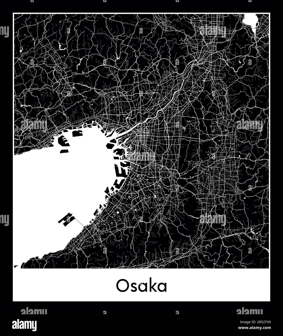 Carte minimale de la ville d'Osaka (Japon Asie)carte minimale de la ville d'Osaka (Japon Asie) Illustration de Vecteur