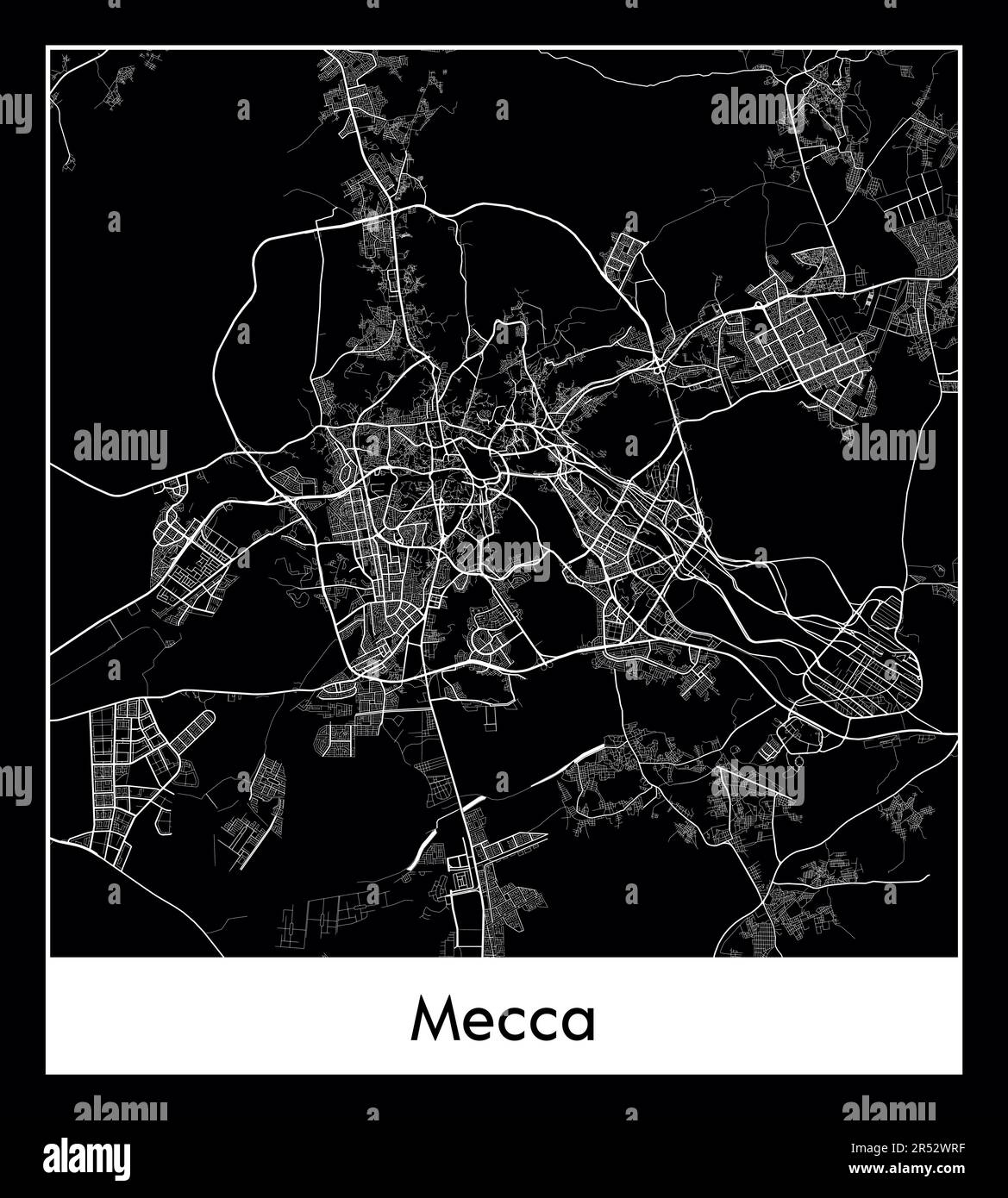 Carte minimale de la ville de la Mecque (Saudi Arabiacarte de la ville de la Mecque (Arabie Saoudite Asie) Asie) Illustration de Vecteur