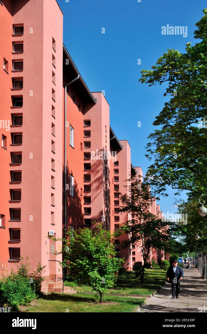 Bâtiments résidentiels, architecte Bruno Taut, Hufeisensiedlung Britz, Fritz-Reuter-Allee, Neukoelln, Berlin, Allemagne Banque D'Images