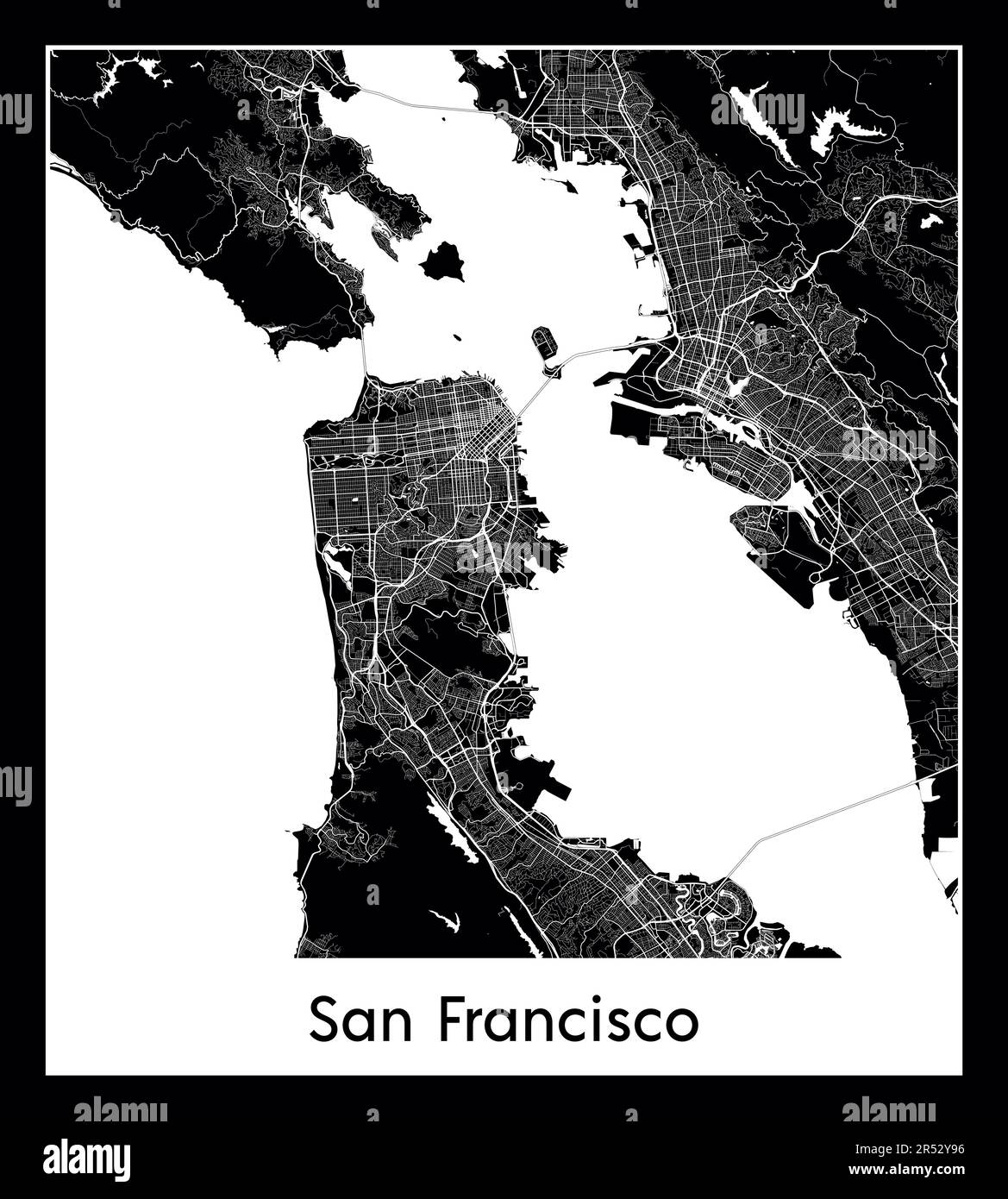 Carte minimale de la ville de San Francisco (Etats-Unis Amérique du Nord) Illustration de Vecteur